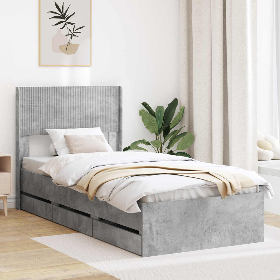 Bedframe met opbergruimte en hoofdbord Betongrijs 75 x 190 cm