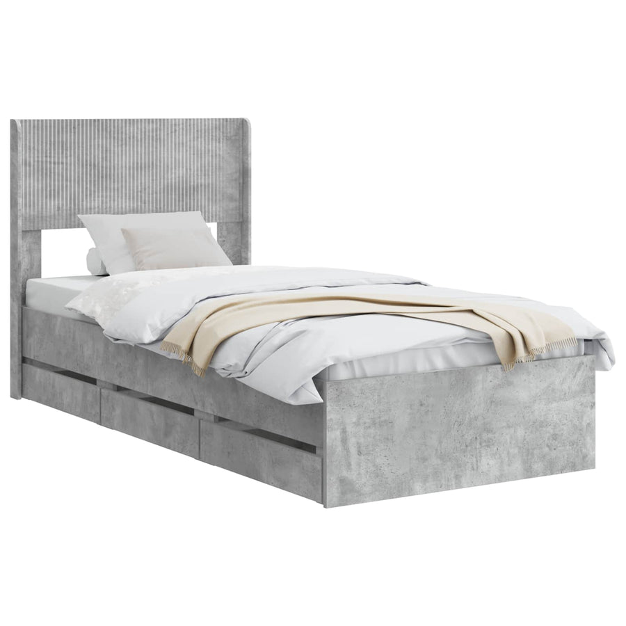 Bedframe met opbergruimte en hoofdbord Betongrijs 75 x 190 cm