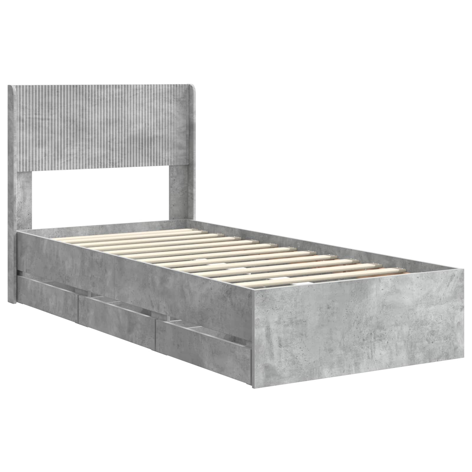 Bedframe met opbergruimte en hoofdbord Betongrijs 75 x 190 cm