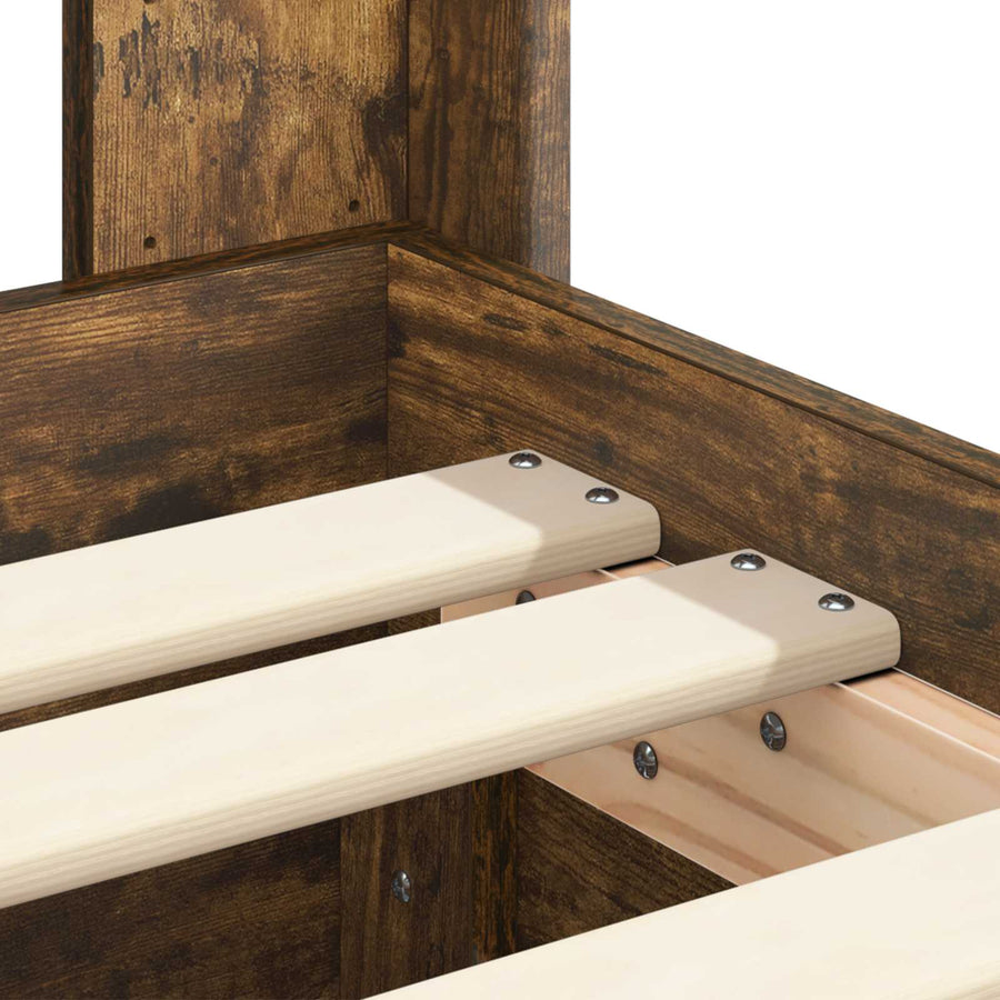Bedframe met opbergruimte en hoofdbord met lade Gerookt eiken
