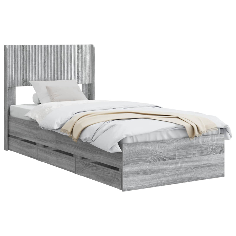 Bedframe met opbergruimte en hoofdbord Grijs sonoma 75 x 190 cm