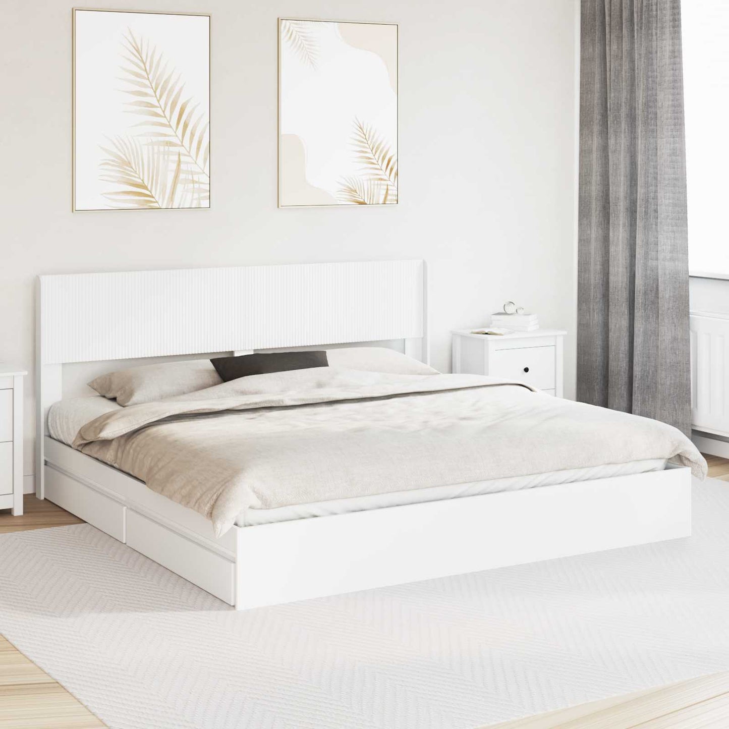 Bedframe met opbergruimte en hoofdbord Wit 200 x 200 cm