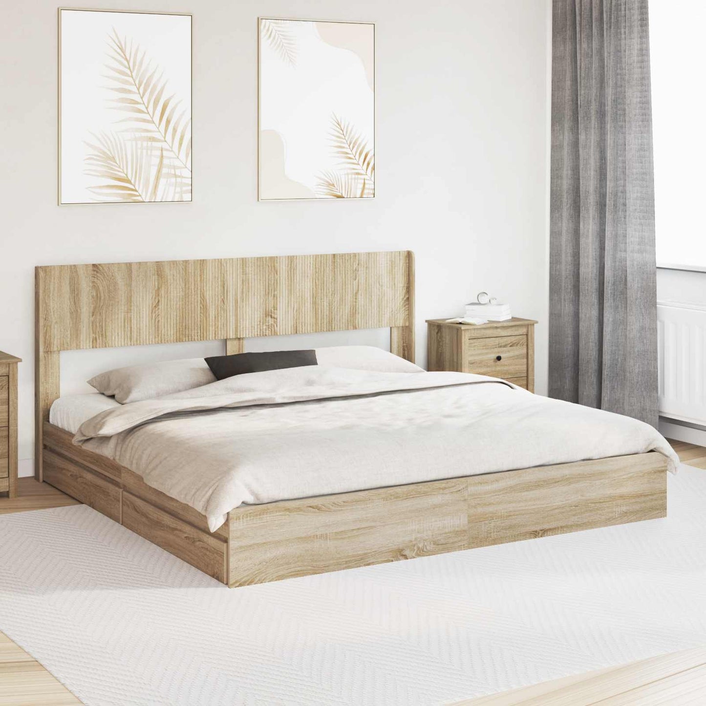 Bedframe met opbergruimte en hoofdbord Sonoma Eiken