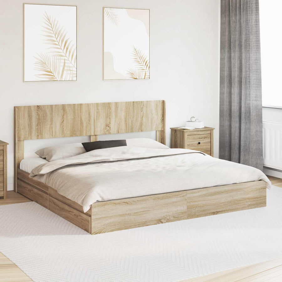 Bedframe met opbergruimte en hoofdbord Sonoma Eiken