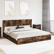 Bedframe 146.5x193x100 cm gerookt eiken met opbergruimte