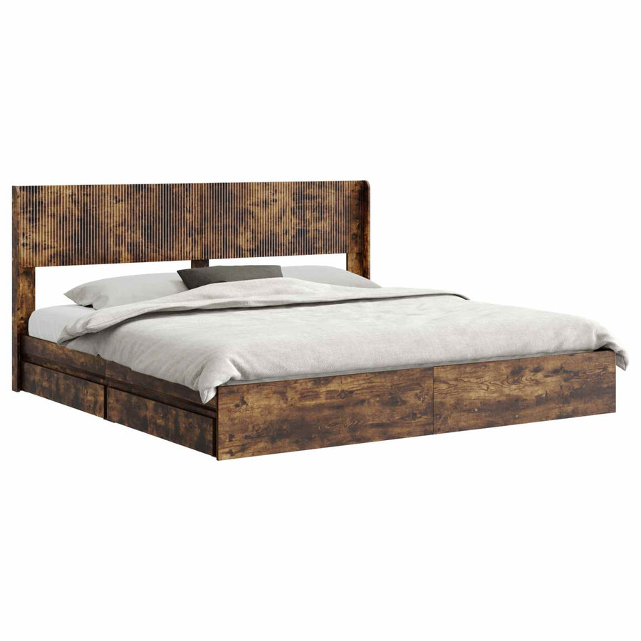 Bedframe met opbergruimte en hoofdbord Gerookt eiken
