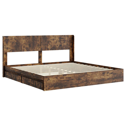 Bedframe met opbergruimte en hoofdbord Gerookt eiken