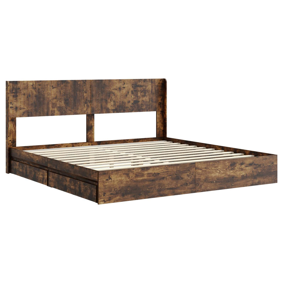 Bedframe met opbergruimte en hoofdbord Gerookt eiken