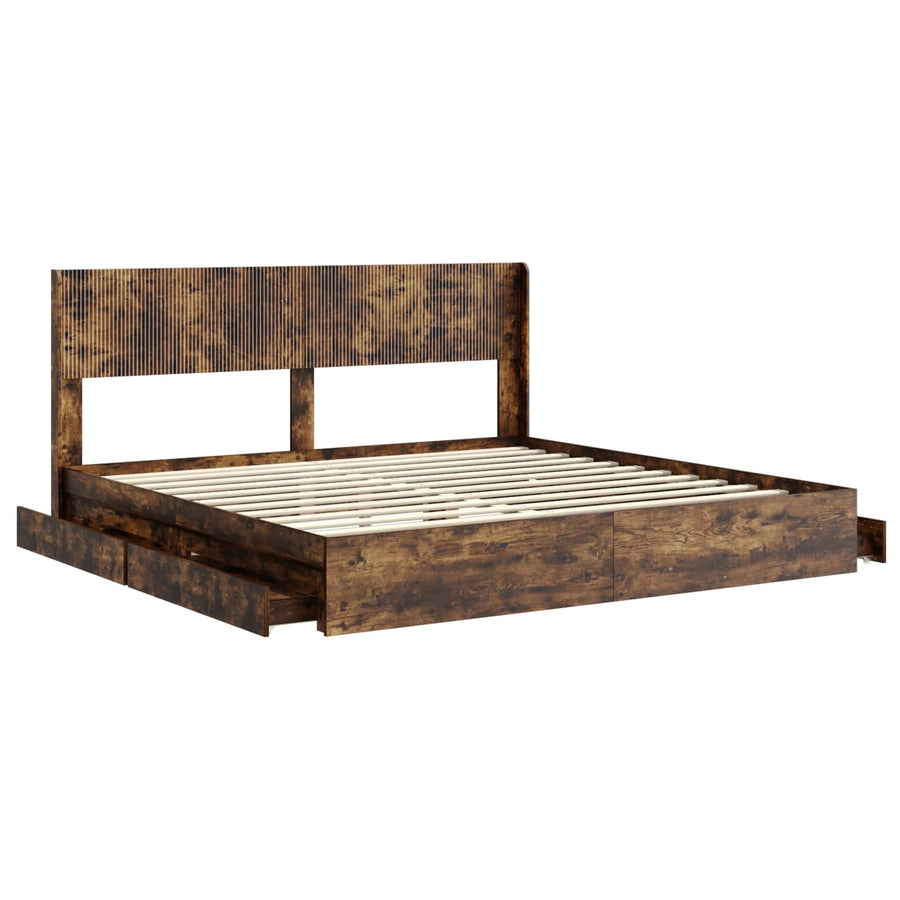 Bedframe met opbergruimte en hoofdbord Gerookt eiken