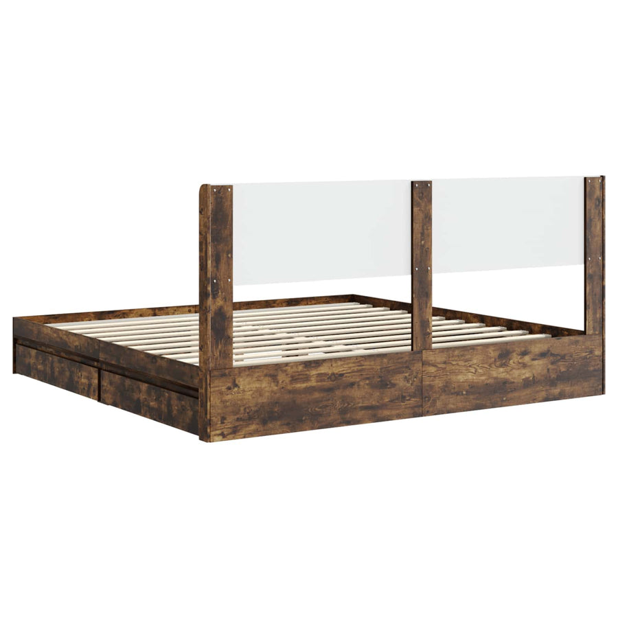 Bedframe met opbergruimte en hoofdbord Gerookt eiken