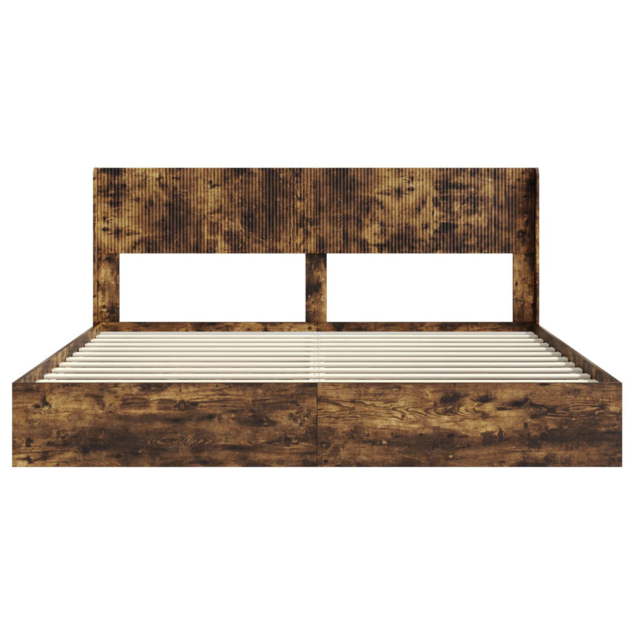 Bedframe met opbergruimte en hoofdbord Gerookt eiken
