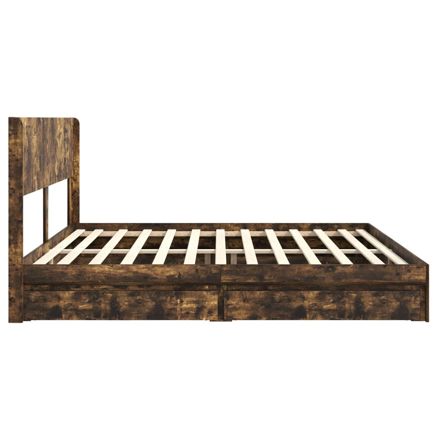 Bedframe met opbergruimte en hoofdbord Gerookt eiken