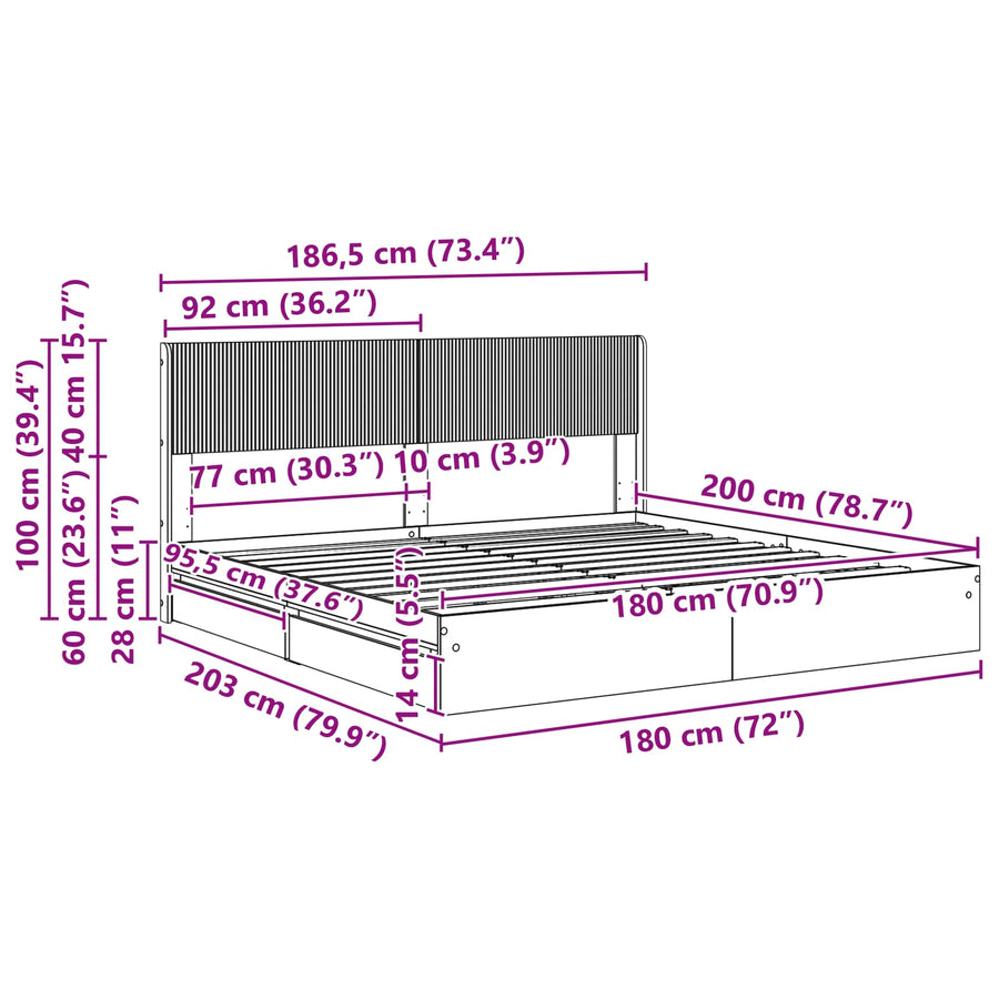 Bedframe met opbergruimte en hoofdbord Gerookt eiken