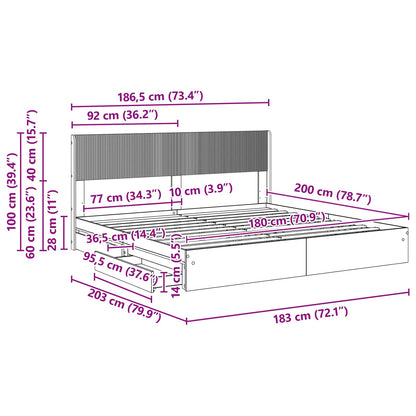Bedframe met opbergruimte en hoofdbord Grijs Sonoma