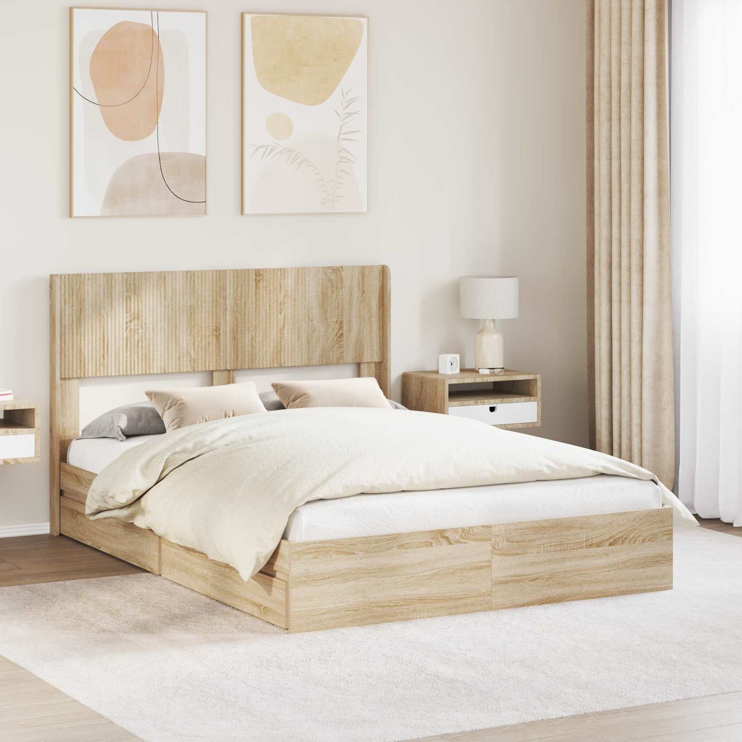 Bedframe met opbergruimte en hoofdbord Sonoma Eiken