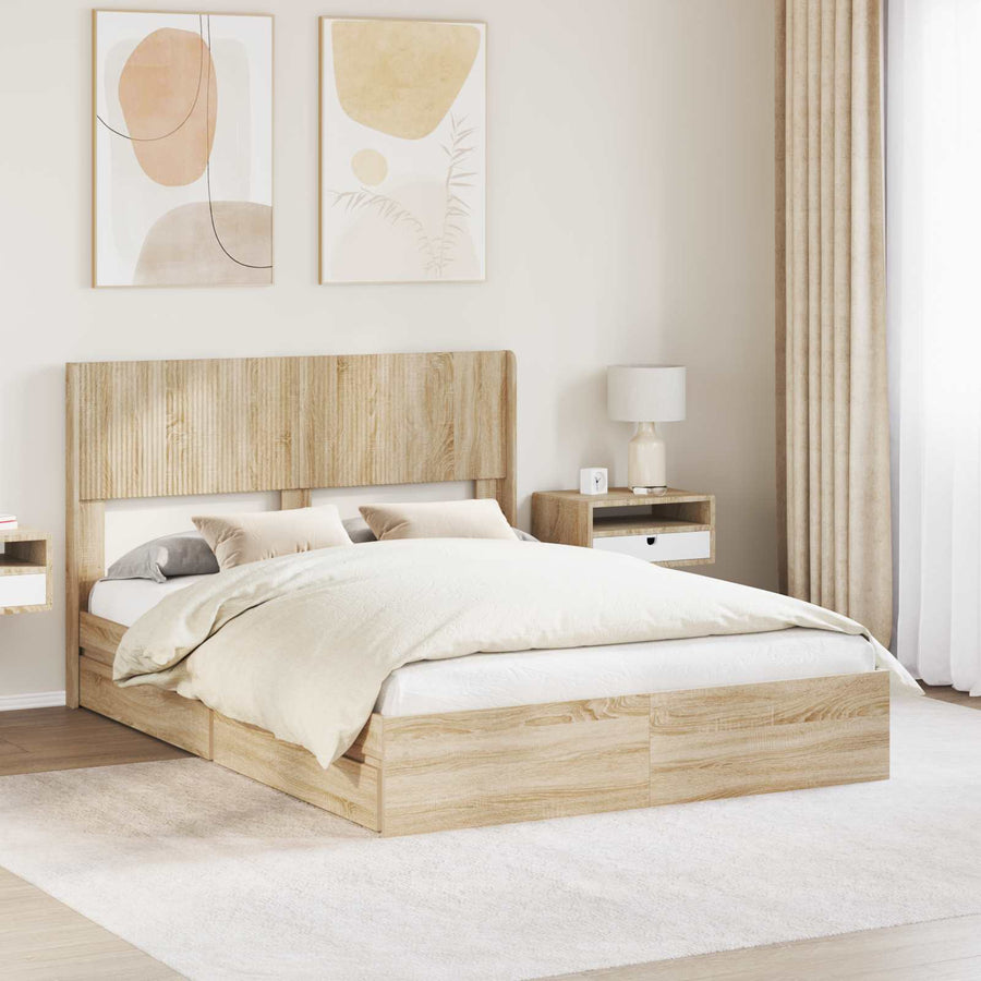 Bedframe met opbergruimte en hoofdbord Sonoma Eiken