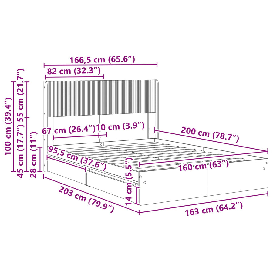 Bedframe met opbergruimte en hoofdbord Sonoma Eiken