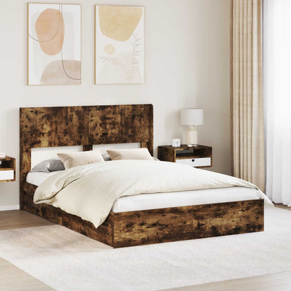 Bedframe met opbergruimte en hoofdbord Gerookt eiken