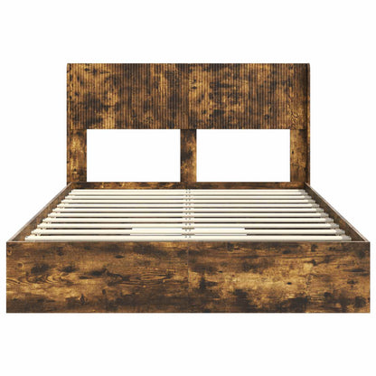 Bedframe met opbergruimte en hoofdbord Gerookt eiken