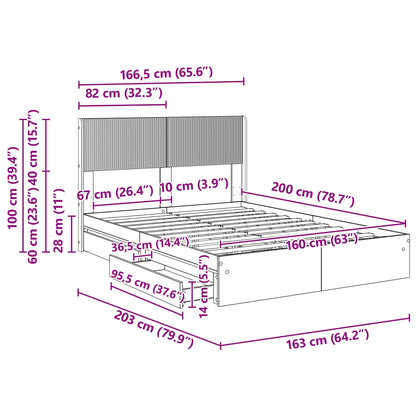 Bedframe met opbergruimte en hoofdbord Grijs Sonoma