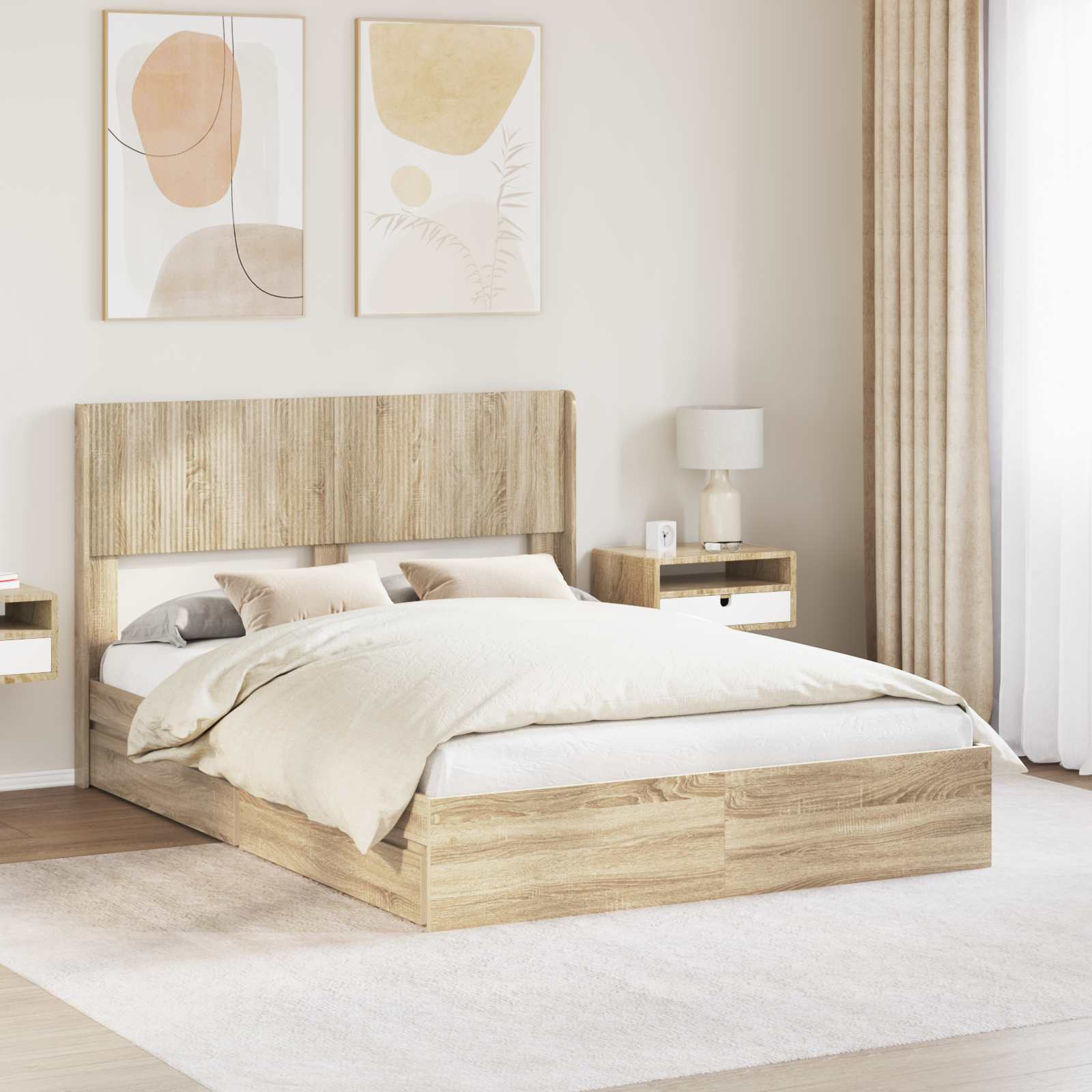 Bedframe met opbergruimte en hoofdbord Sonoma Eiken