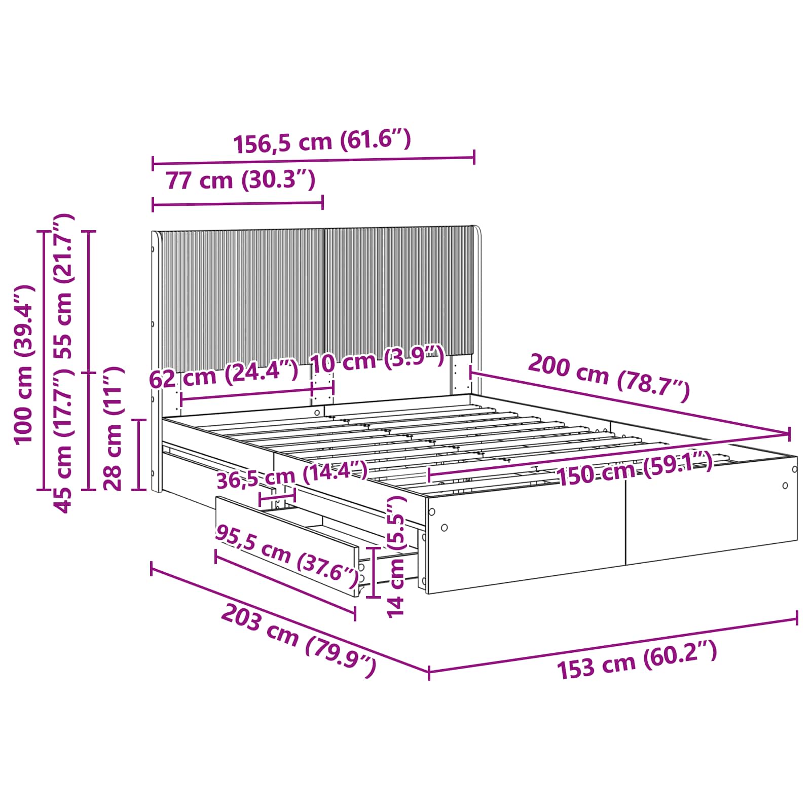 Bedframe met opbergruimte en hoofdbord Sonoma Eiken