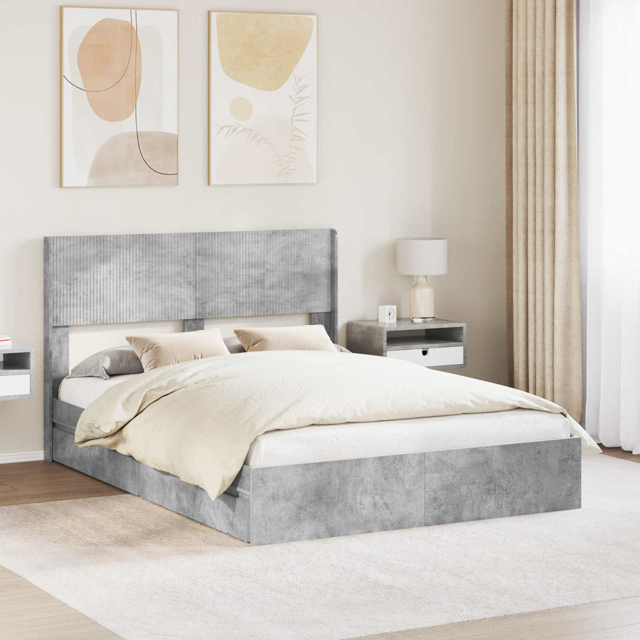 Bedframe met opbergruimte en hoofdbord Betongrijs 150 x 200 cm