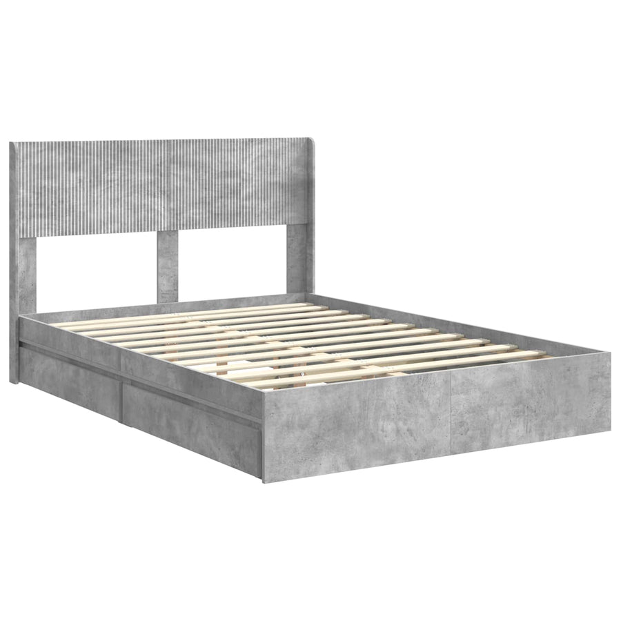 Bedframe met opbergruimte en hoofdbord Betongrijs 150 x 200 cm