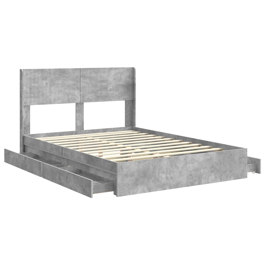 Bedframe met opbergruimte en hoofdbord Betongrijs 150 x 200 cm