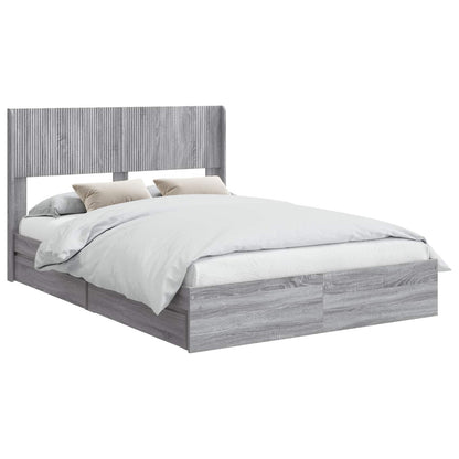 Bedframe met opbergruimte en hoofdbord Grijs Sonoma