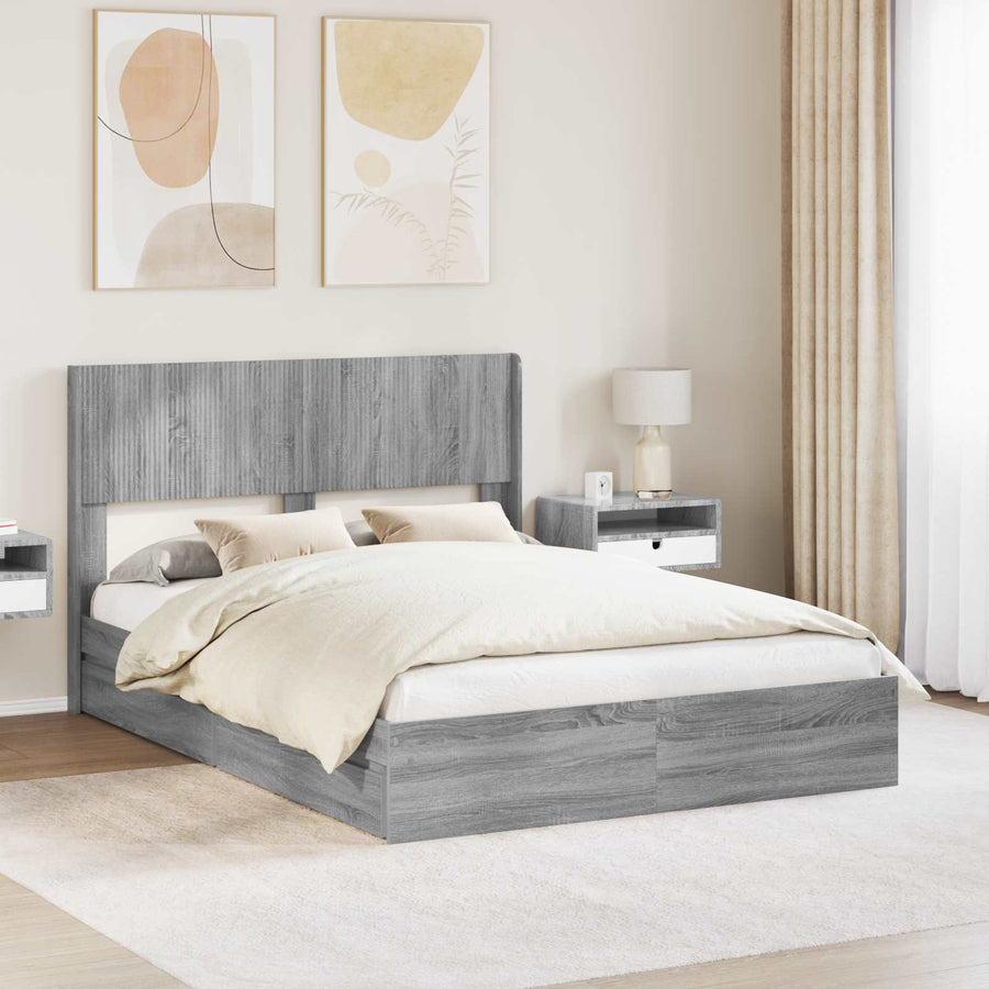 Bedframe met opbergruimte en hoofdbord Grijs Sonoma