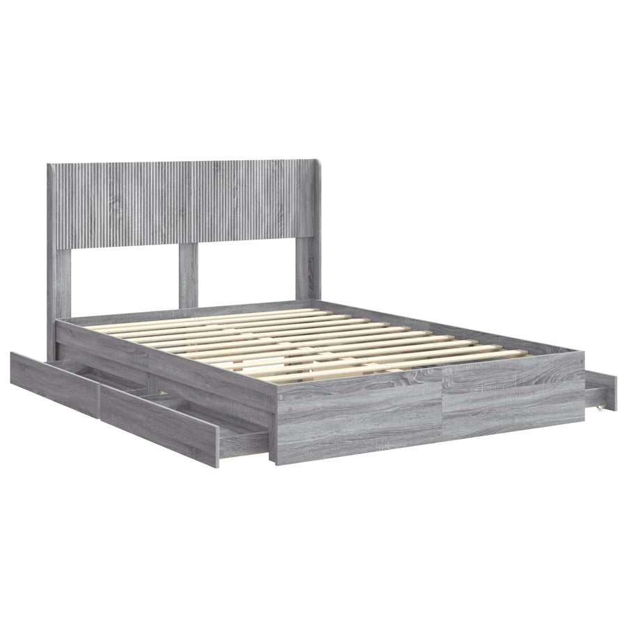 Bedframe met opbergruimte en hoofdbord Grijs Sonoma