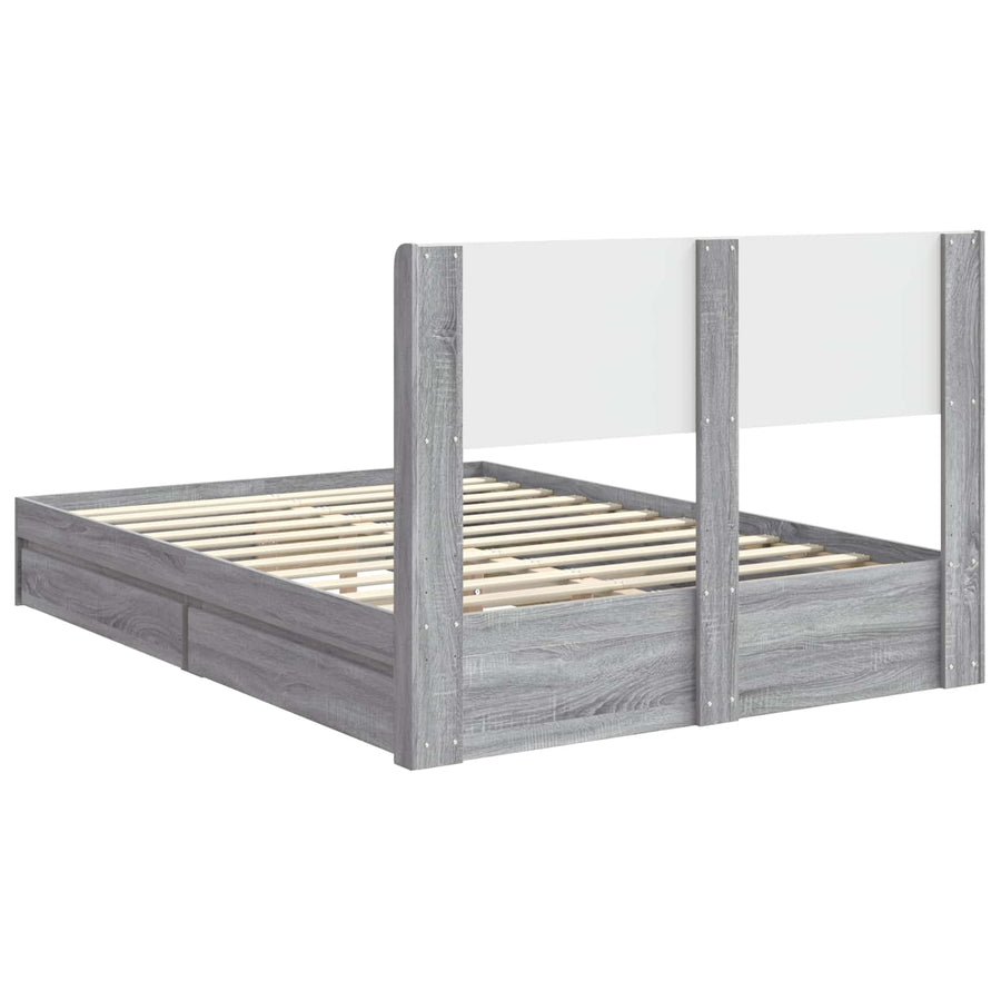 Bedframe met opbergruimte en hoofdbord Grijs Sonoma