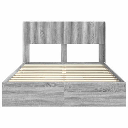 Bedframe met opbergruimte en hoofdbord Grijs Sonoma
