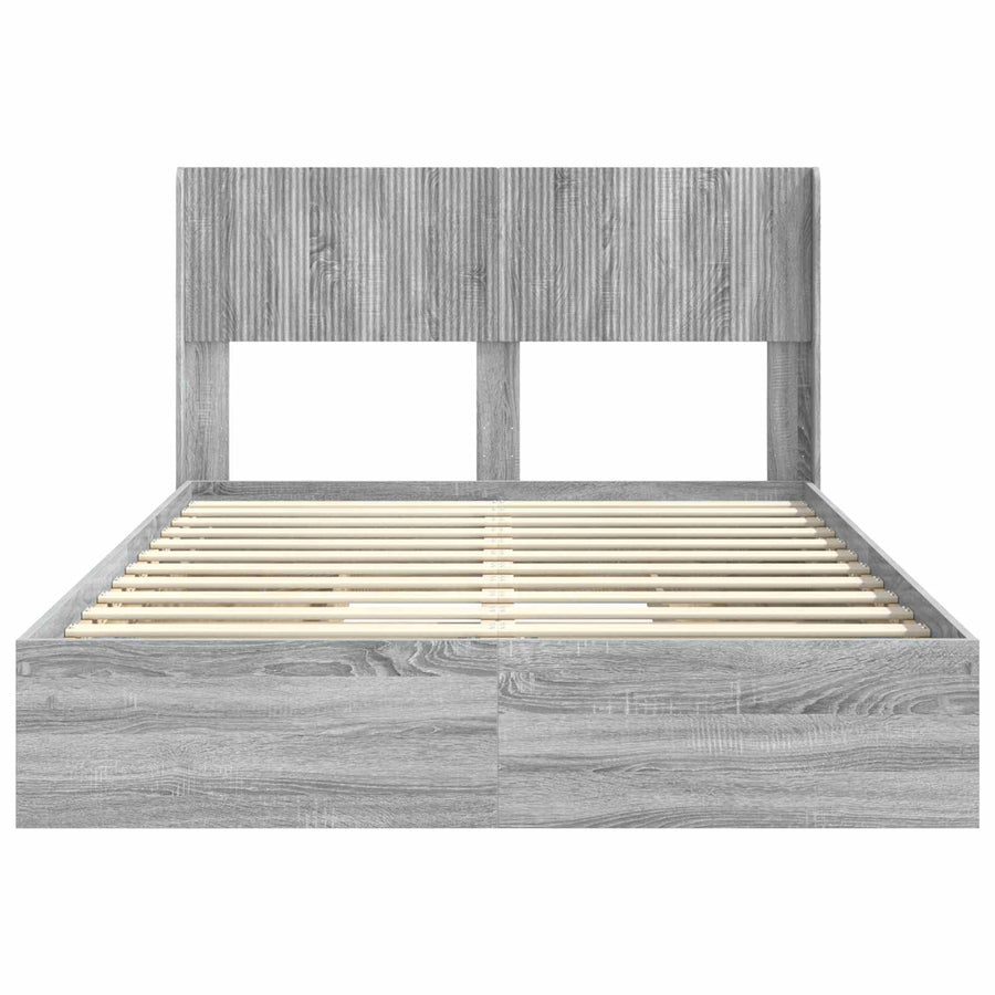 Bedframe met opbergruimte en hoofdbord Grijs Sonoma