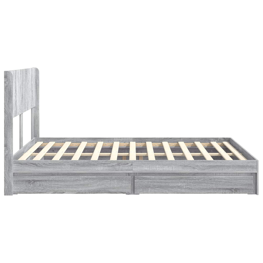 Bedframe met opbergruimte en hoofdbord Grijs Sonoma