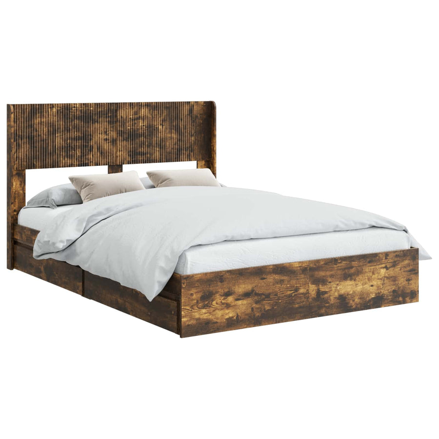 Bedframe met opbergruimte en hoofdbord Gerookt eiken