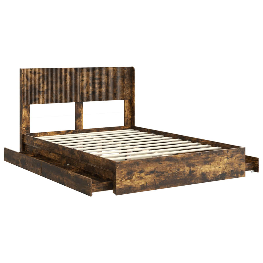 Bedframe met opbergruimte en hoofdbord Gerookt eiken