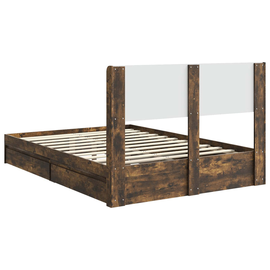 Bedframe met opbergruimte en hoofdbord Gerookt eiken