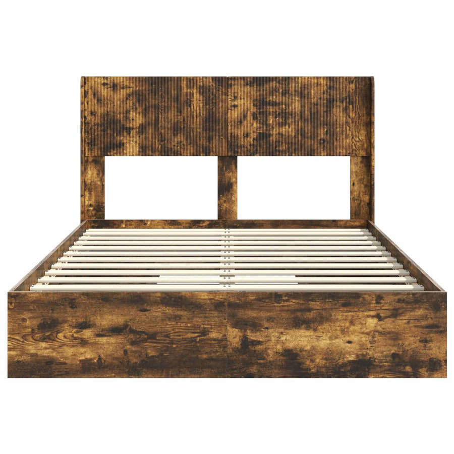 Bedframe met opbergruimte en hoofdbord Gerookt eiken
