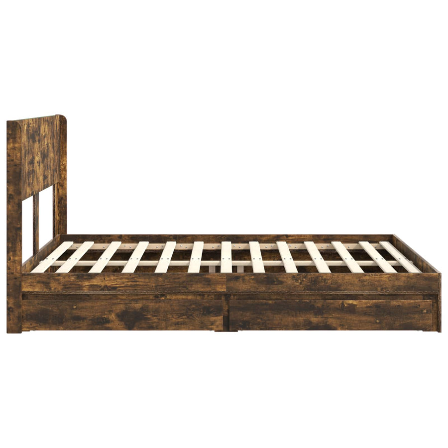 Bedframe met opbergruimte en hoofdbord Gerookt eiken