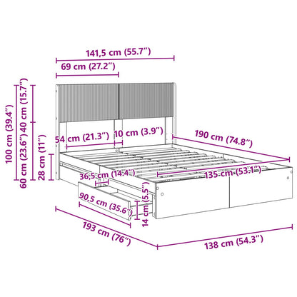 Bedframe met opbergruimte en hoofdbord Gerookt eiken