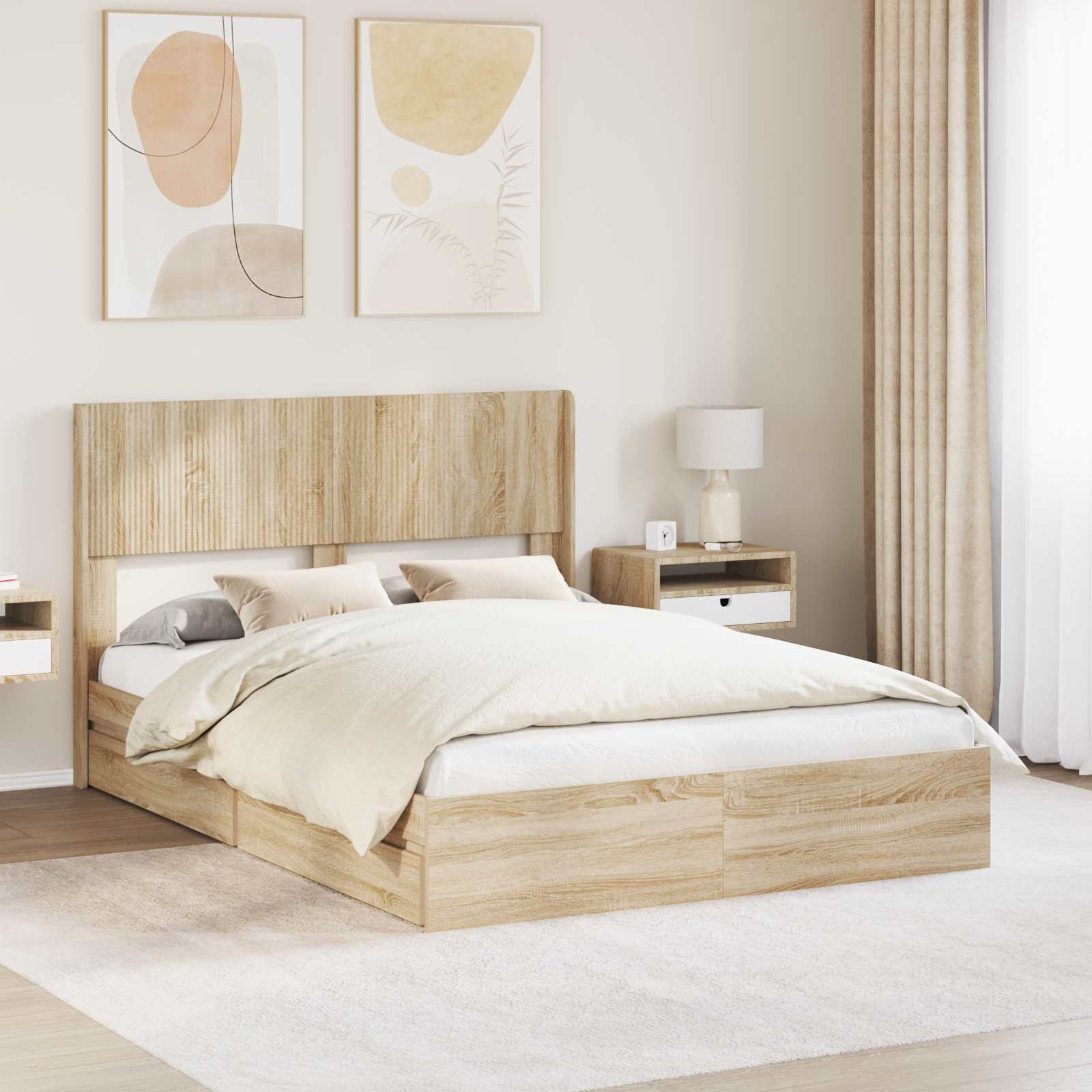 Bedframe met opbergruimte en hoofdbord Sonoma Eiken