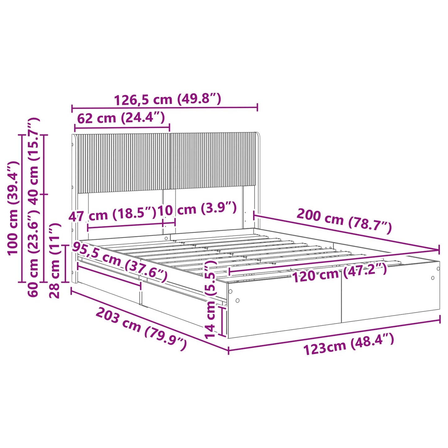 Bedframe met opbergruimte en hoofdbord Sonoma Eiken