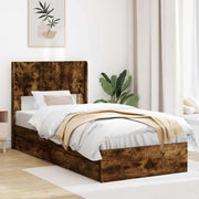 Bedframe 105x203x100 cm gerookt eiken met opbergruimte