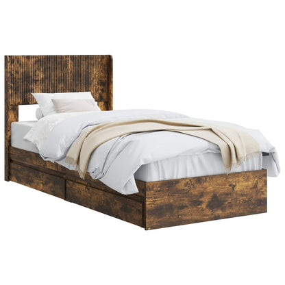 Bedframe met opbergruimte en hoofdbord Gerookt eiken
