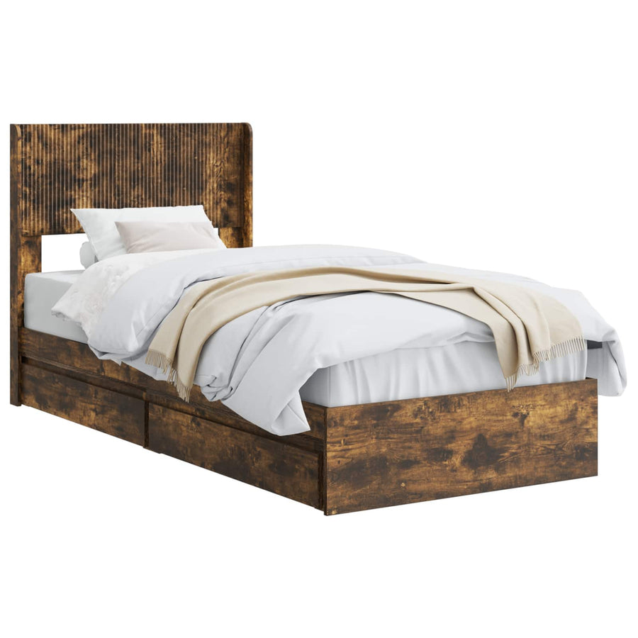 Bedframe met opbergruimte en hoofdbord Gerookt eiken