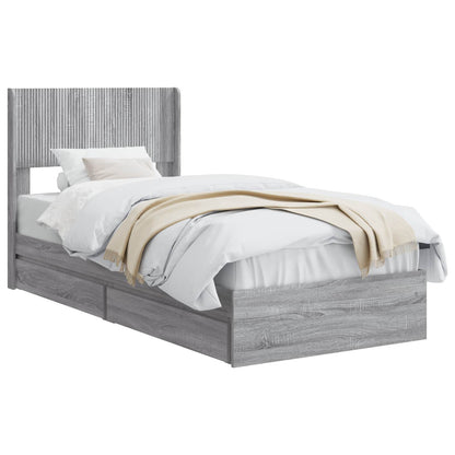 Bedframe met opbergruimte en hoofdbord Grijs Sonoma