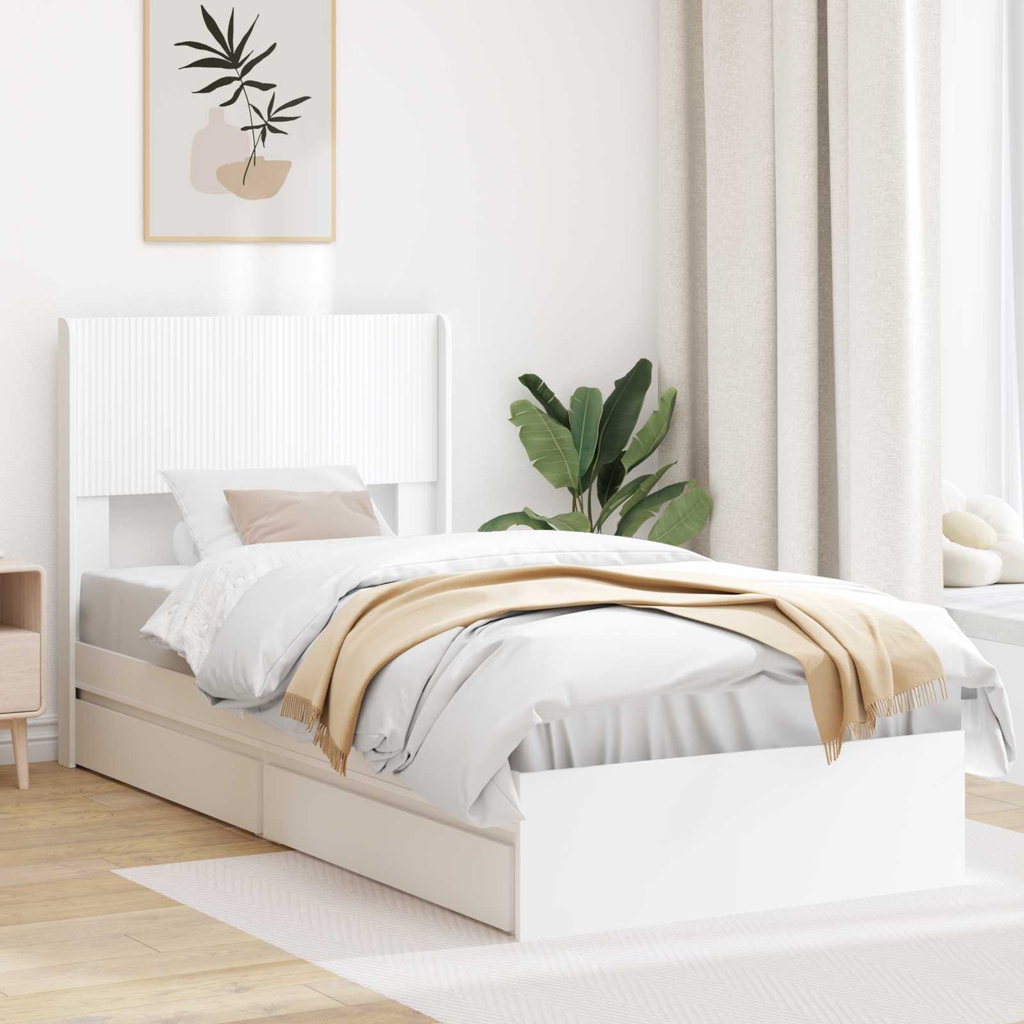 Bedframe met opbergruimte en hoofdbord Wit 90 x 200 cm