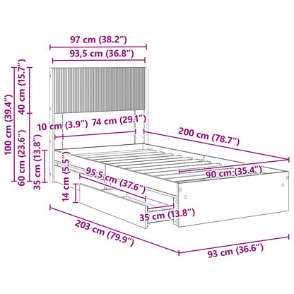 Bedframe met opbergruimte en hoofdbord Sonoma Eiken 90 x 200 cm